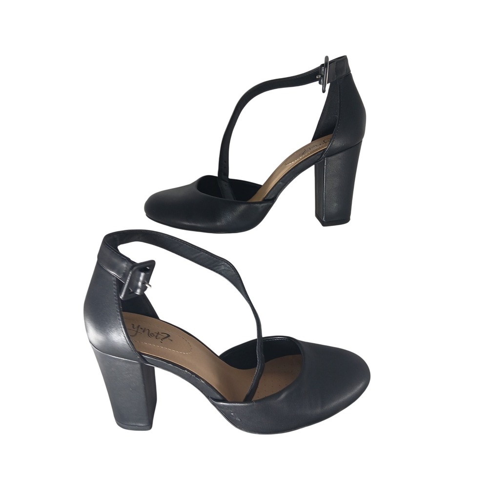 Y‎ Not? Kaili Block Heel Pumps 10M Black Asymmetrical T-Strap Round Toe Goth Mod